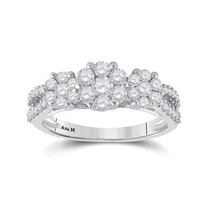 gndatlanta Rings 14k White Gold Round Diamond Triple Flower Cluster Ring 1 Cttw gndatlanta Rings 14k White Gold Round Diamond Triple Flower Cluster Ring 1 Cttw