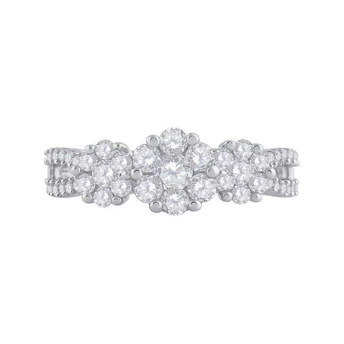 gndatlanta Rings 14k White Gold Round Diamond Triple Flower Cluster Ring 1 Cttw
