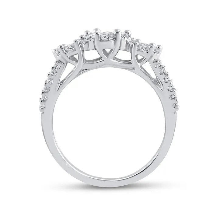 gndatlanta Rings 14k White Gold Round Diamond Triple Flower Cluster Ring 1 Cttw