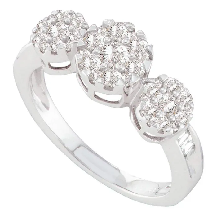 gndatlanta Rings 14k White Gold Round Diamond Triple Flower Cluster Ring 34 Cttw gndatlanta Rings 14k White Gold Round Diamond Triple Flower Cluster Ring 34 Cttw