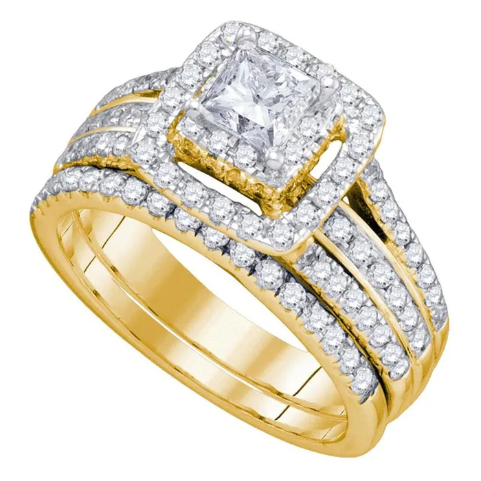 gndatlanta Rings 14k Yellow Gold Princess Diamond Bridal Wedding Ring Set 112 Cttw