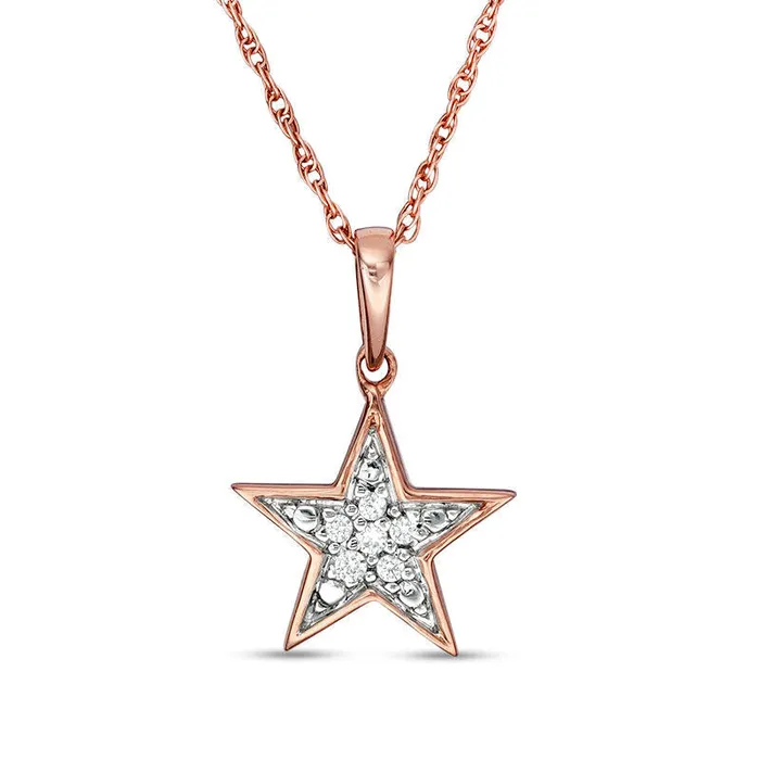 Goldia 005 CT TW Natural Diamond Star Charm Pendant in 10K Rose Gold Necklaces Goldia 005 CT TW Natural Diamond Star Charm Pendant in 10K Rose Gold Necklaces