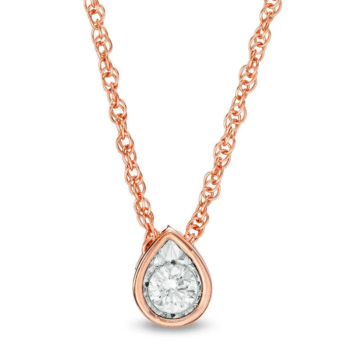 Goldia 017 CT Natural Clarity Enhanced Solitaire Teardrop Pendant in 10K Rose Gold Necklaces Goldia 017 CT Natural Clarity Enhanced Solitaire Teardrop Pendant in 10K Rose Gold Necklaces