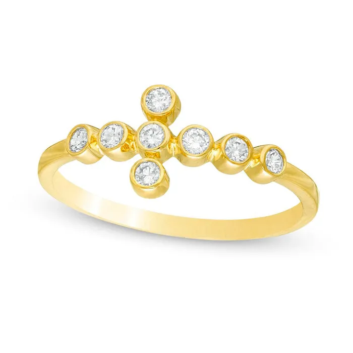 Goldia 020 CT TW Natural Diamond Sideways Bubbles Cross Ring in Solid 10K Yellow Gold Rings Goldia 020 CT TW Natural Diamond Sideways Bubbles Cross Ring in Solid 10K Yellow Gold Rings
