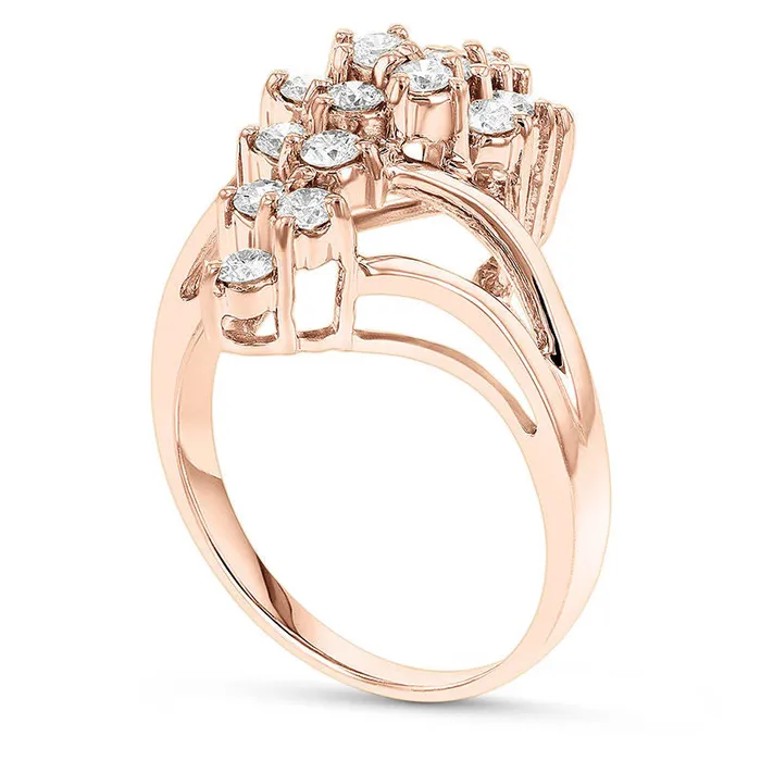 Goldia 075 CT TW Composite Natural Diamond S Waterfall Bypass Ring in Solid 14K Rose Gold HSI2 Rings Goldia 075 CT TW Composite Natural Diamond S Waterfall Bypass Ring in Solid 14K Rose Gold HSI2 Rings