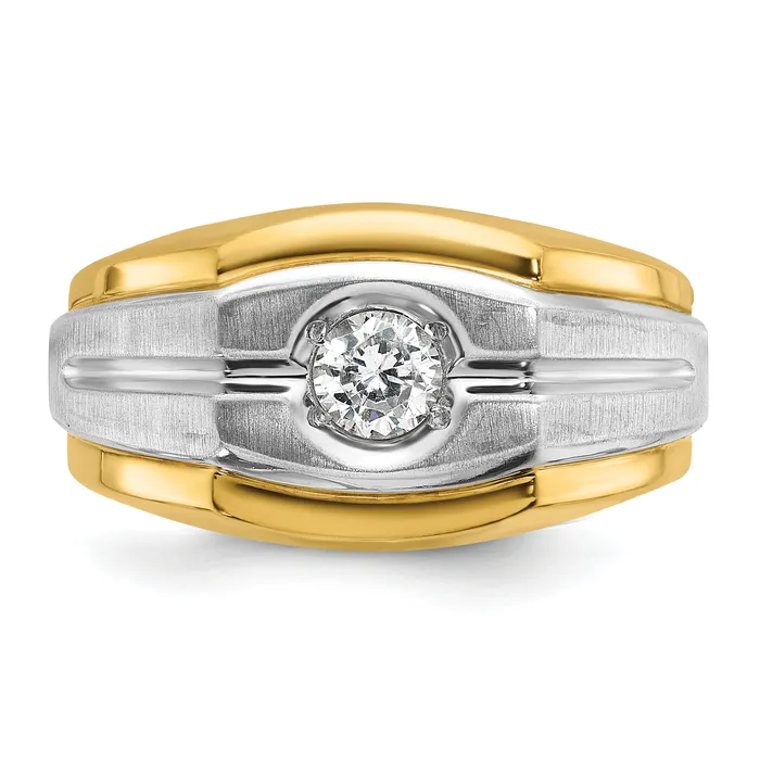 Goldia 14k Twotone Two Tone 13 Ct Lab Grown Diamond VSSI G Polished and Satin Mens Ring Rings