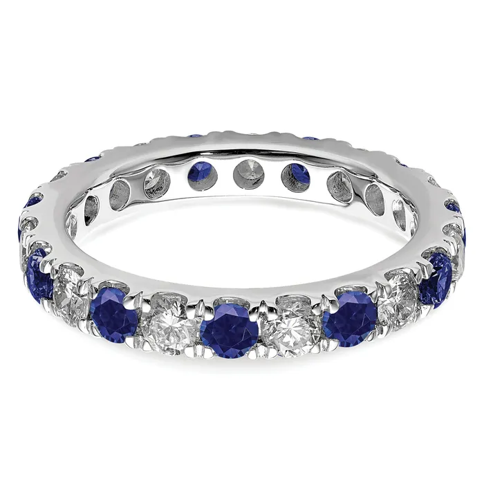 Goldia 14k White Gold 1 Ct Lab Grown Diamond VSSI G and Lab Created Blue Sapphire Eternity Band Ring Rings