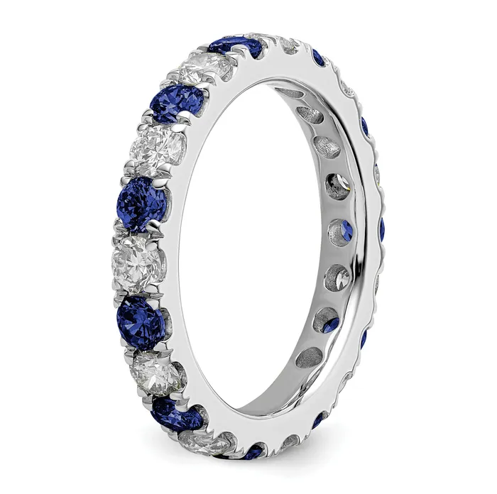 Goldia 14k White Gold 1 Ct Lab Grown Diamond VSSI G and Lab Created Blue Sapphire Eternity Band Ring Rings