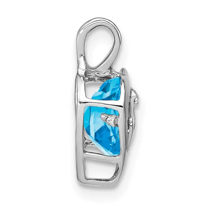 Goldia 14k White Gold Blue Topaz and Real Diamond MOM Heart Pendant Necklaces