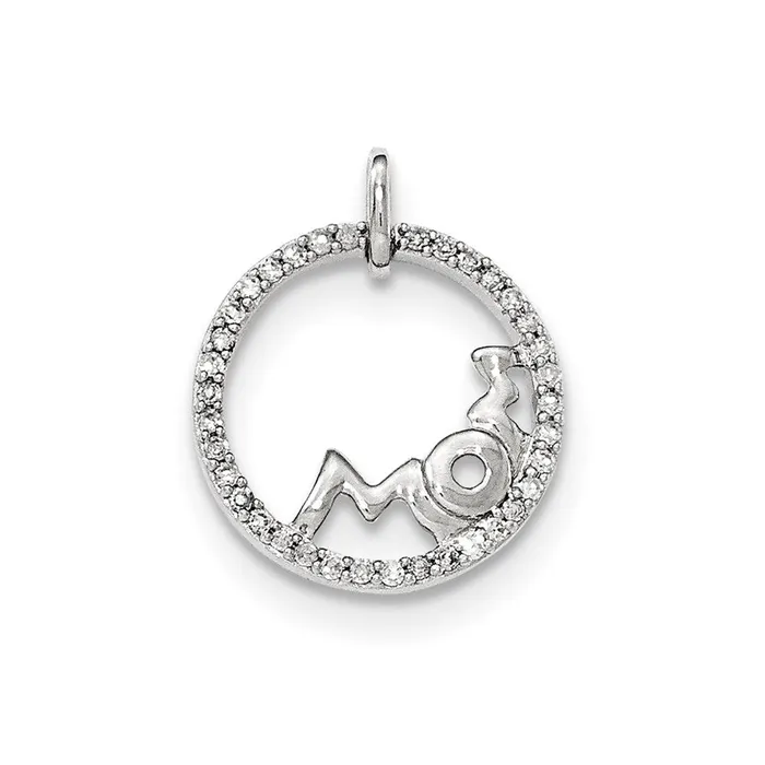 Goldia 14k White Gold Real Diamond Mom Round Pendant Necklaces