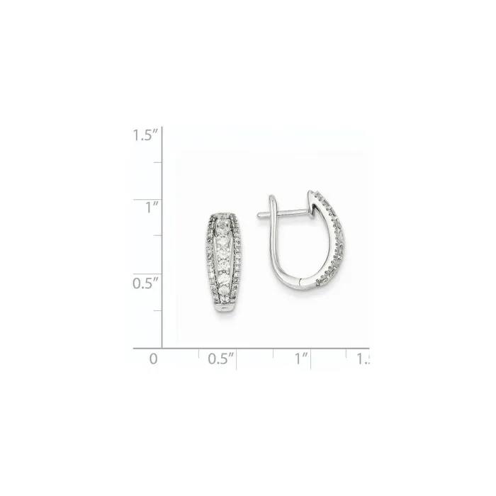Goldia 14k White Gold Real Diamond Three Row Hinged Hoop Earrings Earrings