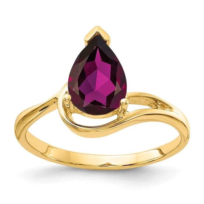 Goldia 14k Yellow Gold 9x6mm Pear Rhodolite Garnet ring Rings