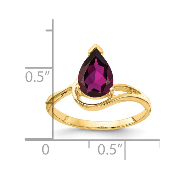 Goldia 14k Yellow Gold 9x6mm Pear Rhodolite Garnet ring Rings