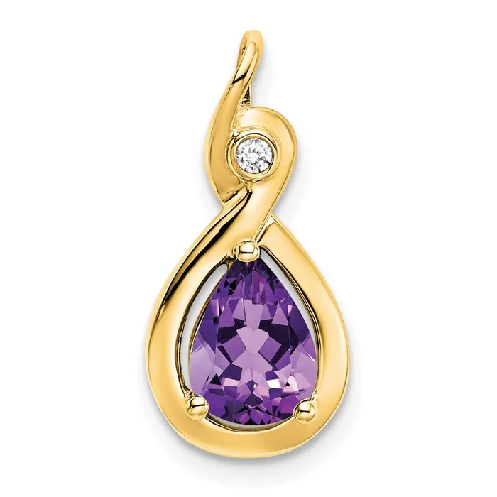 Goldia 14K Yellow Gold Pear Amethyst and Real Diamond Pendant Necklaces
