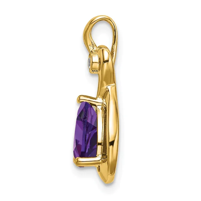 Goldia 14K Yellow Gold Pear Amethyst and Real Diamond Pendant Necklaces