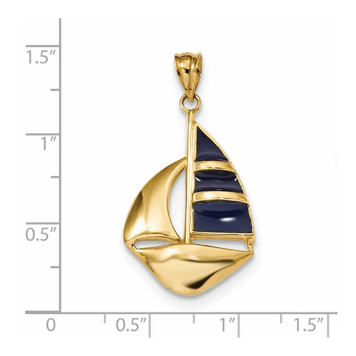 Goldia 14k Yellow Gold Polished Blue Enamel Sailboat Pendant Necklaces