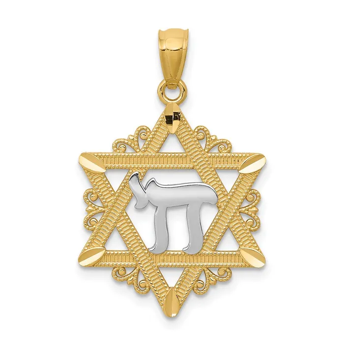 Goldia 14k Yellow Rhodium Gold wRhodium Star of David Pendant Necklaces
