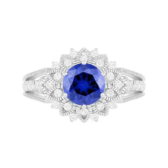 Goldia 70mm LabCreated Blue and White Sapphire Frame Triple Row Split Shank Antique VintageStyle Flower Ring in Sterling Silver Rings Goldia 70mm LabCreated Blue and White Sapphire Frame Triple Row Split Shank Antique VintageStyle Flower Ring in Sterling Silver Rings