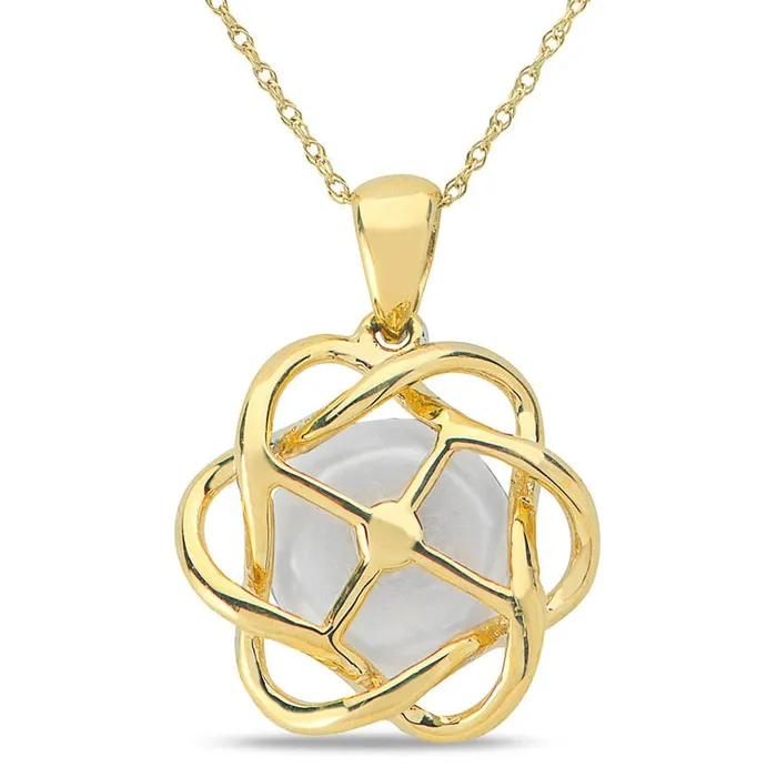 Goldia 95 100mm Cultured Freshwater Pearl and Natural Diamond Accent Pendant in 10K Yellow Gold Necklaces Goldia 95 100mm Cultured Freshwater Pearl and Natural Diamond Accent Pendant in 10K Yellow Gold Necklaces