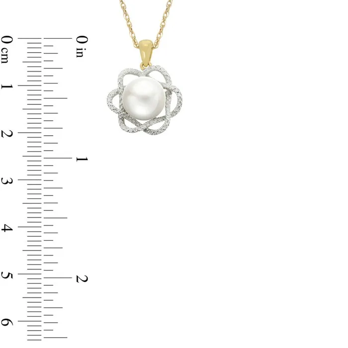 Goldia 95 100mm Cultured Freshwater Pearl and Natural Diamond Accent Pendant in 10K Yellow Gold Necklaces Goldia 95 100mm Cultured Freshwater Pearl and Natural Diamond Accent Pendant in 10K Yellow Gold Necklaces