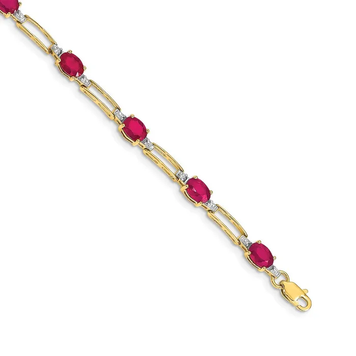 goldiaca Bracelets 14k Yellow Gold Natural Diamond and Oval Ruby Bracelet goldiaca Bracelets 14k Yellow Gold Natural Diamond and Oval Ruby Bracelet