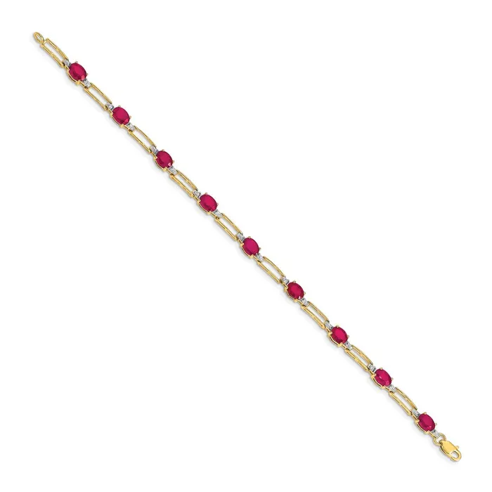goldiaca Bracelets 14k Yellow Gold Natural Diamond and Oval Ruby Bracelet