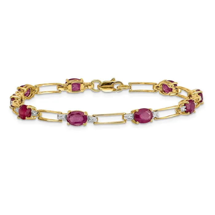 goldiaca Bracelets 14k Yellow Gold Natural Diamond and Oval Ruby Bracelet