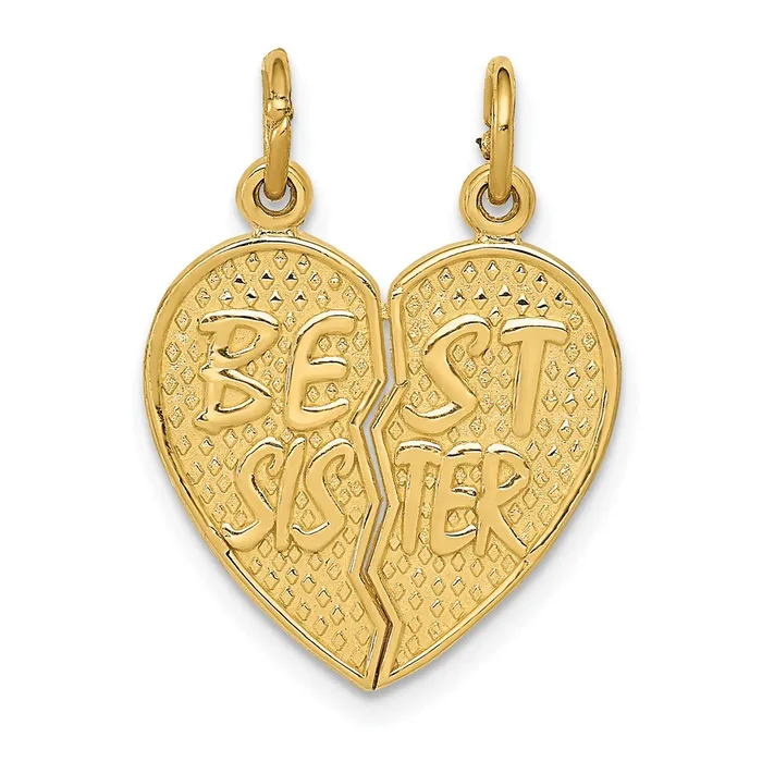 Goldia Charm Necklaces 14k Yellow Gold Best Sister Breakapart Charm