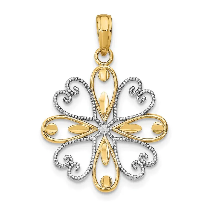 Goldia Charm Necklaces 14k Yellow Rhodium Gold wRhodium Beaded Heart Petals Flower Charm Goldia Charm Necklaces 14k Yellow Rhodium Gold wRhodium Beaded Heart Petals Flower Charm