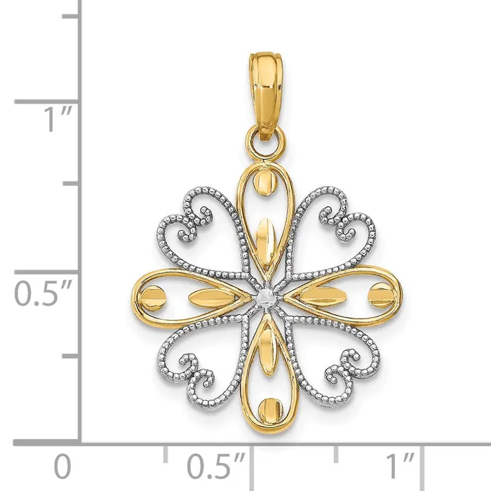 Goldia Charm Necklaces 14k Yellow Rhodium Gold wRhodium Beaded Heart Petals Flower Charm