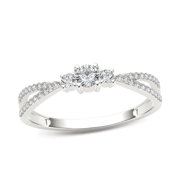 Goldiacom 14 CT TW Diamond Three Stone Split Shank Engagement Ring in 14K White Gold Rings Goldiacom 14 CT TW Diamond Three Stone Split Shank Engagement Ring in 14K White Gold Rings