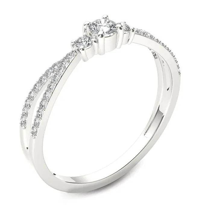 Goldiacom 14 CT TW Diamond Three Stone Split Shank Engagement Ring in 14K White Gold Rings