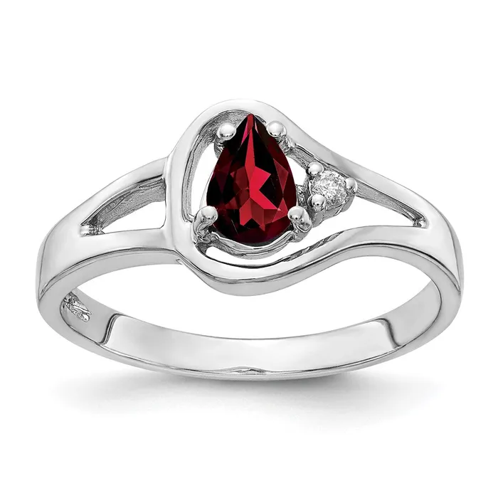 Goldiacom 14k White Gold 6x4mm Pear Garnet Checker AA Real Diamond ring Rings Goldiacom 14k White Gold 6x4mm Pear Garnet Checker AA Real Diamond ring Rings