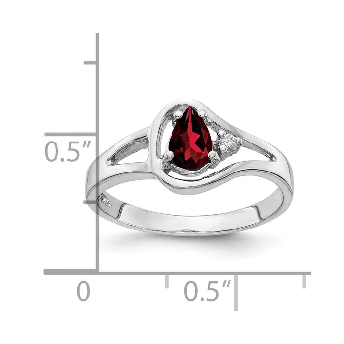 Goldiacom 14k White Gold 6x4mm Pear Garnet Checker AA Real Diamond ring Rings