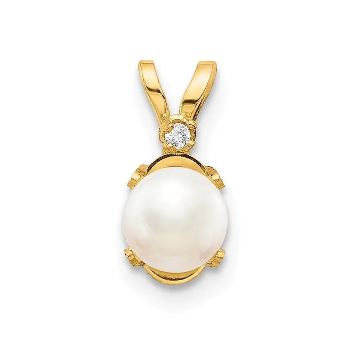 Goldiacom Necklaces 14k Diamond and FW Cultured Pearl Birthstone Pendant