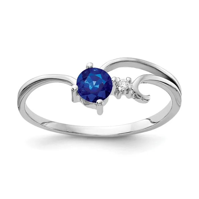 Goldiacom Rings 14k White Gold 4mm Sapphire AA Real Diamond ring