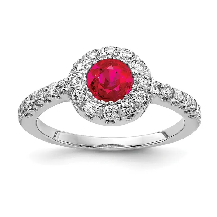 Goldiacom Rings 14k White Gold 5mm Ruby AA Real Diamond ring