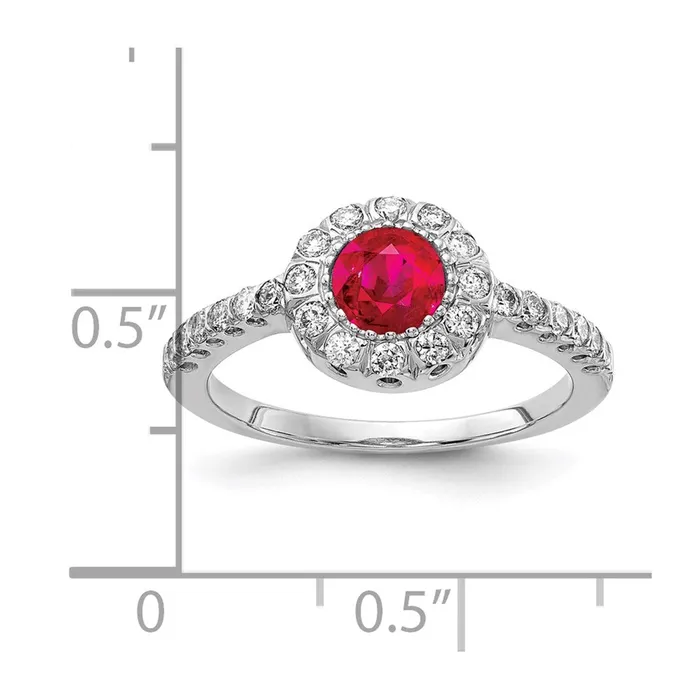 Goldiacom Rings 14k White Gold 5mm Ruby AA Real Diamond ring