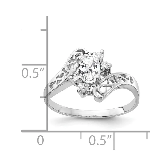 Goldiacom Rings 14k White Gold 6x4mm Oval Cubic Zirconia AA Real Diamond ring