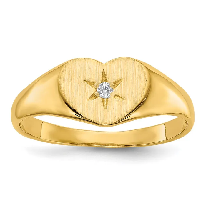Goldiacom Rings 14K Yellow Gold 01ct Real Diamond 70x100mm Open Back Heart Signet Ring Goldiacom Rings 14K Yellow Gold 01ct Real Diamond 70x100mm Open Back Heart Signet Ring