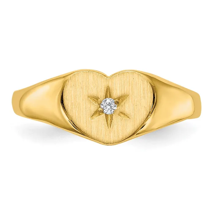 Goldiacom Rings 14K Yellow Gold 01ct Real Diamond 70x100mm Open Back Heart Signet Ring