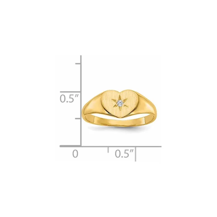 Goldiacom Rings 14K Yellow Gold 01ct Real Diamond 70x100mm Open Back Heart Signet Ring