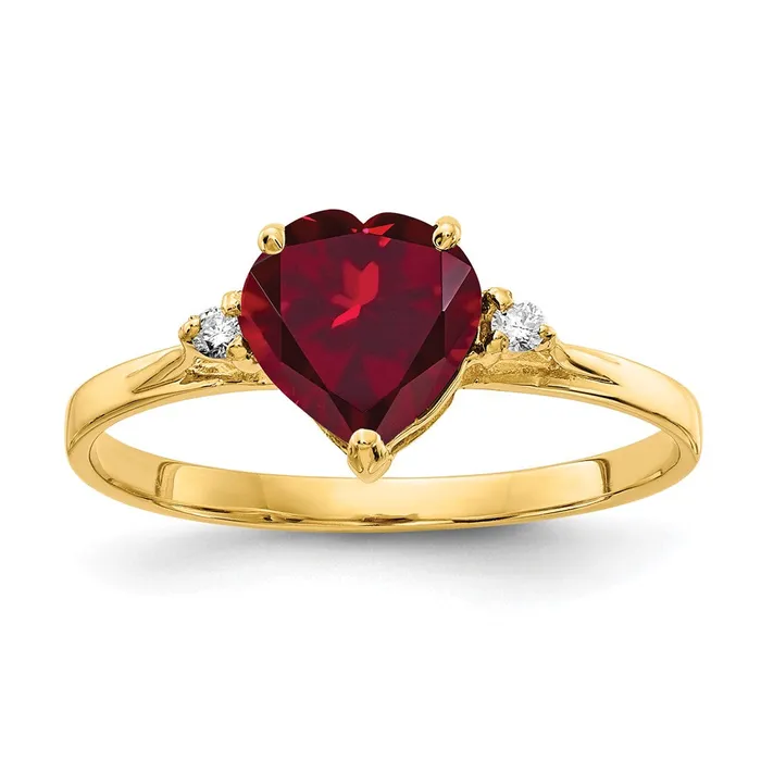 Goldiacom Rings 14K Yellow Gold 7mm Heart Created Ruby AA Real Diamond ring Goldiacom Rings 14K Yellow Gold 7mm Heart Created Ruby AA Real Diamond ring