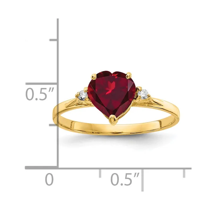 Goldiacom Rings 14K Yellow Gold 7mm Heart Created Ruby AA Real Diamond ring