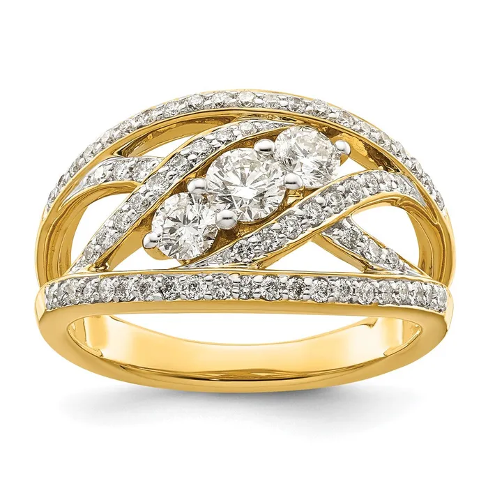 Goldiacom Rings 14K Yellow Gold Fancy 3stone Real Diamond Ring