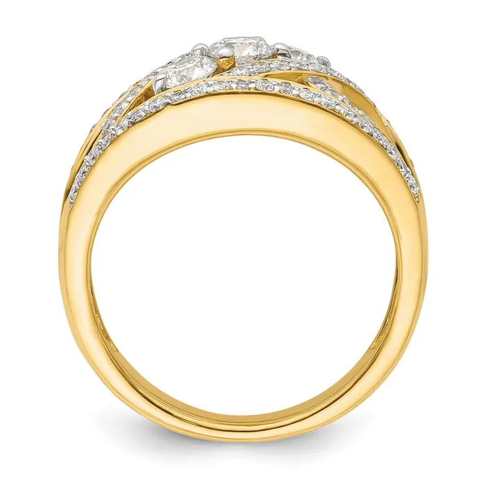 Goldiacom Rings 14K Yellow Gold Fancy 3stone Real Diamond Ring