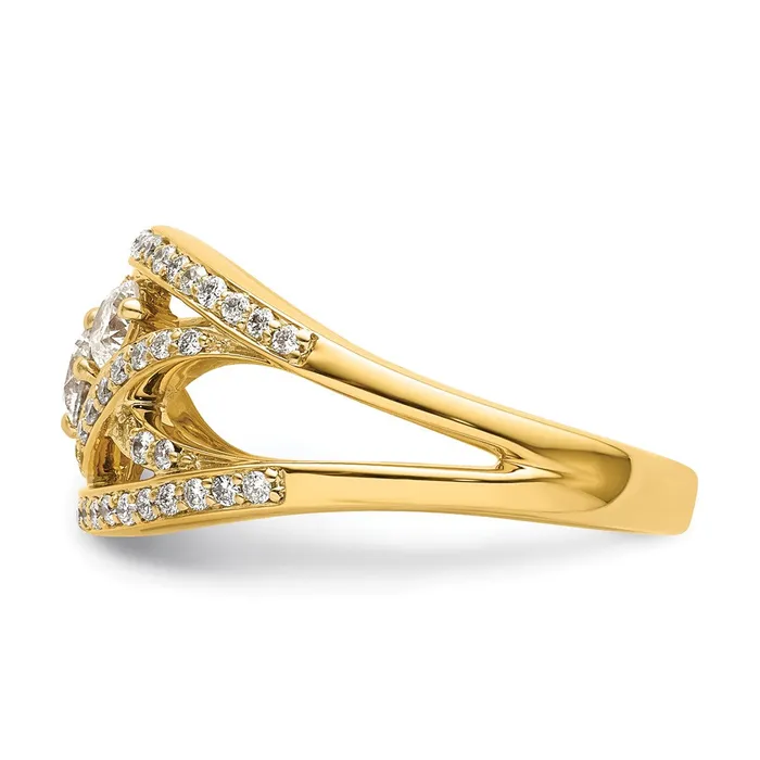 Goldiacom Rings 14K Yellow Gold Fancy 3stone Real Diamond Ring
