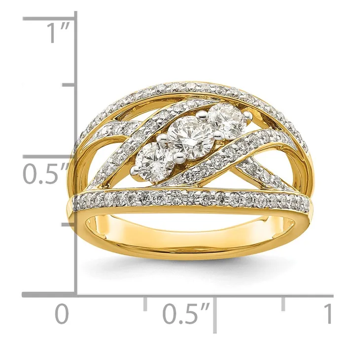 Goldiacom Rings 14K Yellow Gold Fancy 3stone Real Diamond Ring