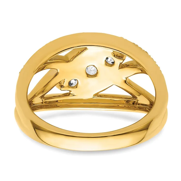 Goldiacom Rings 14K Yellow Gold Fancy 3stone Real Diamond Ring