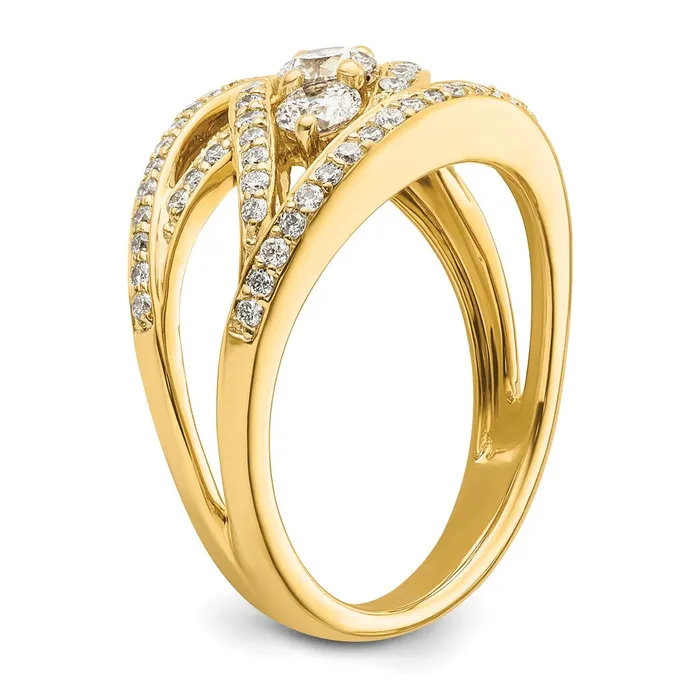 Goldiacom Rings 14K Yellow Gold Fancy 3stone Real Diamond Ring